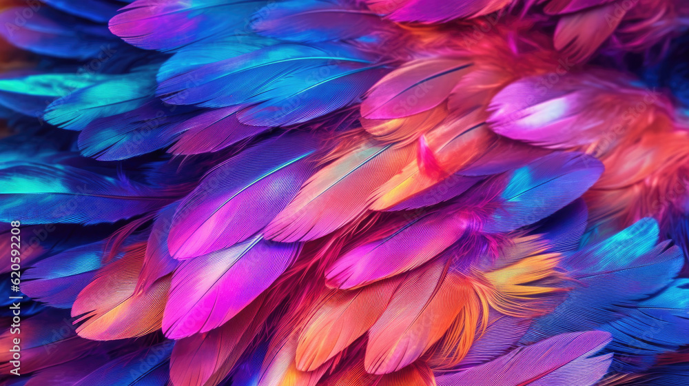 Colorful Feathers Close Up on a Table - Illustration of Vibrant Animal Fur Texture, AI Colorful Feathers Close Up on a Table - Illustration of Vibrant Animal Fur Texture, AI