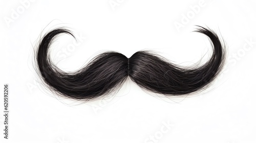 Black mustache. Gentleman curled facial hairstyle, barbershop decoration design symbol. Mustache on isolated white background. Generative AI