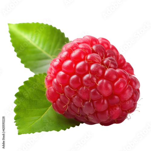raspberry with leaf isolated on transparent background cutout