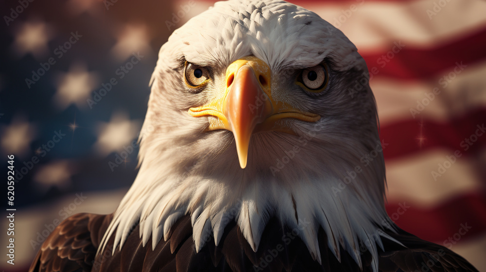 Obraz premium 4th of July poster with USA flag and eagle, created with Generative AI