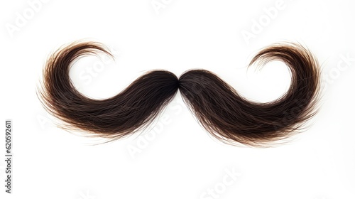 Brown mustache. Gentleman curled facial hairstyle, barbershop decoration design symbol. Mustache on isolated white background. Generative AI