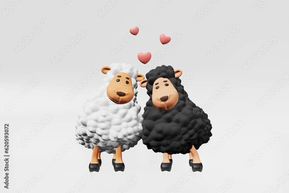 Two cute sheep friends 3d rendering Friendship Day Valentines day Pyjamas printing baby shower Children party invitation Two cute sheep friends 3d rendering Friendship Day Valentines day Pyjamas printing baby shower Children party invitation