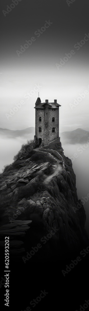 Minimalistic scene in black and white tones in misty weather. Generative AI illustrations Minimalistic scene in black and white tones in misty weather. Generative AI illustrations