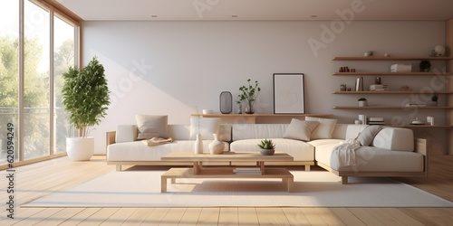 Minimalist interior design of modern living room. Created with generative AI