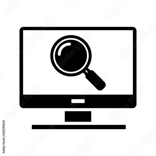 computer monitor with magnifying glass icon vector