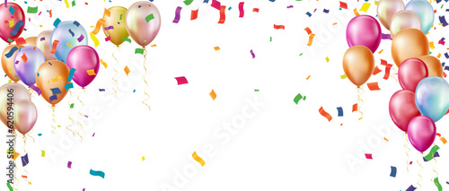 happy birthday horizontal illustration Celebrate with balloons with confetti for festive decorations vector illustration. photo
