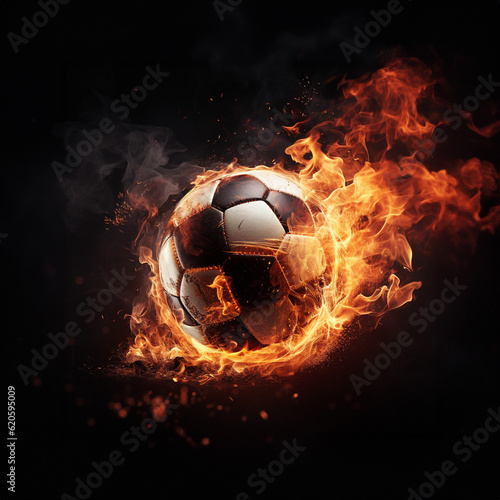 Fiery Soccer Ball on Black Background