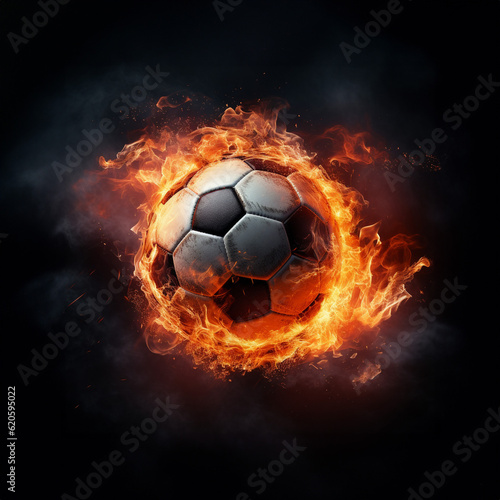 Fiery Soccer Ball on Black Background © Asman
