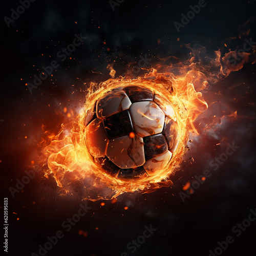Fiery Soccer Ball on Black Background