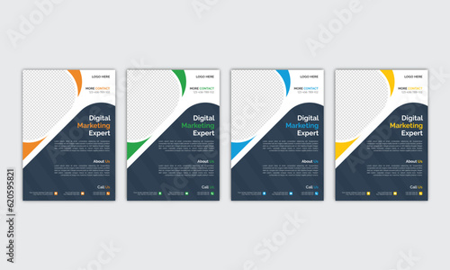 A bundle of 4 templates of different colors a4 flyer template, modern business flyer template, abstract business flyer and creative design, corporate company flyer and editable vector template design