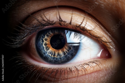 Illustration of a close-up of a mesmerizing blue eye created using generative AI