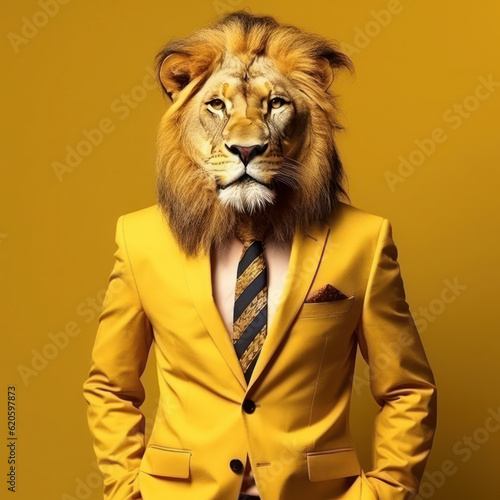 Fototapeta A lion dressed to impress This predator dons a suit and tie with feline style and class