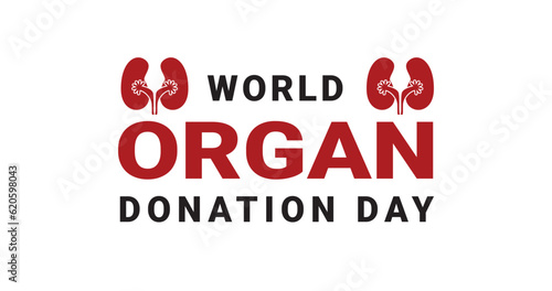 World Organ Donation Day Lettering text with the kidney logo. Saving Lives and Health Care. Great for organ donation day event