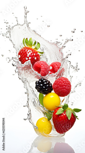 A splash of water with fruit in it. Generative AI.