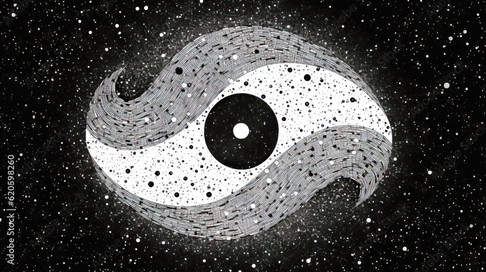 Fototapeta premium Abstract eye in space, dark background with stars