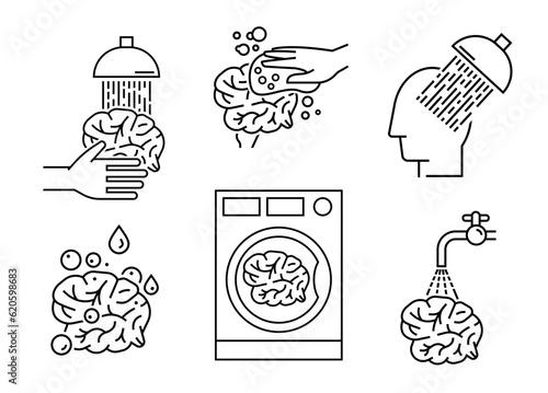 Brain washing icon, pictogram. Editable vector illustration