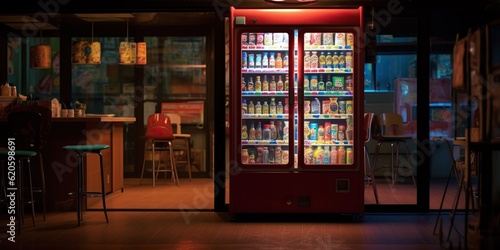 Vending machine at night in house cozy kitchen, concept of Artificial light, created with Generative AI technology