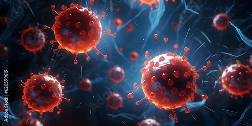 Virus cells, picture of human immune cells, enlarged version