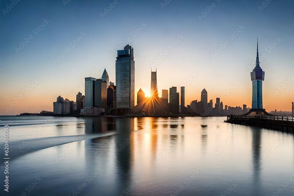 city skyline at sunset Generator by using AI Technology