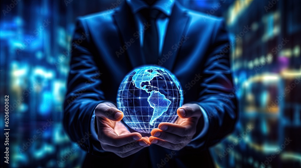 Fototapeta premium Global business smart innovation technology networks, Businessman and internet network connection, economic development, business deal, marketing planning, digital marketing plan and strategy