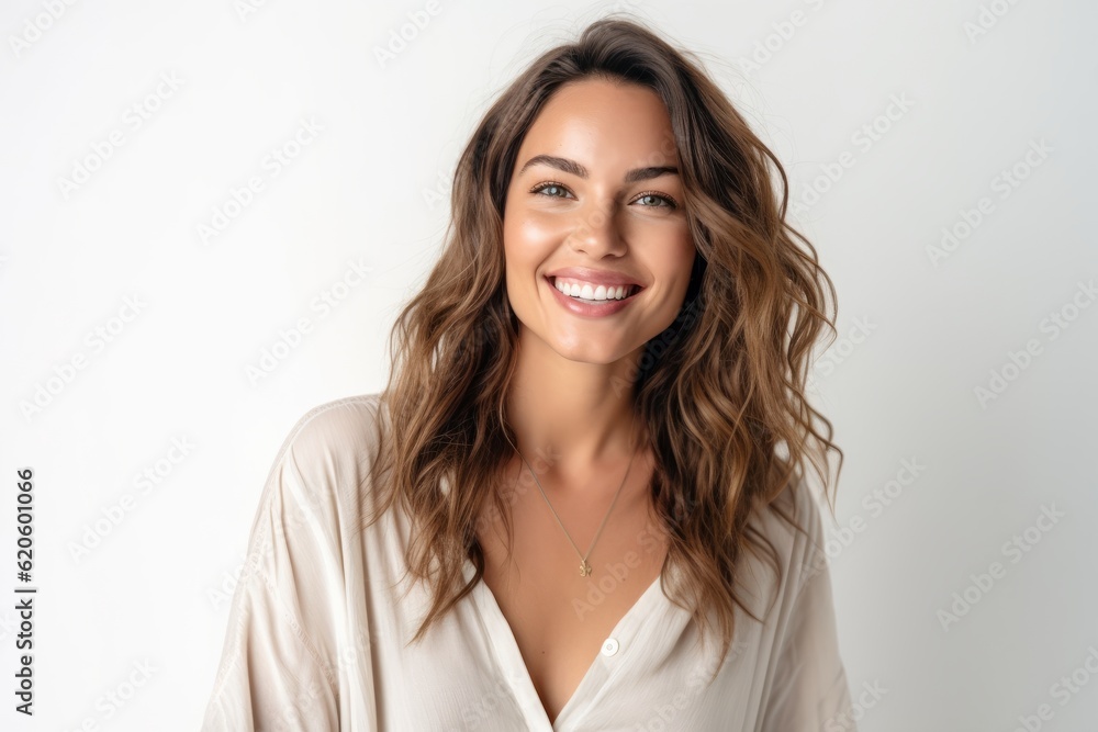© igolaizola - Portrait of a beautiful young woman smiling and looking at camera isolated on a white background