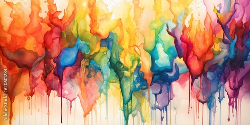 Bstract watercolor painting featuring vibrant colors blends and dripping effects, concept of Fluidity, created with Generative AI technology