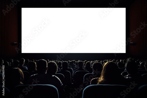 Cinema with blank white screen. Add image, video or logo design. Copy space. Generative Ai