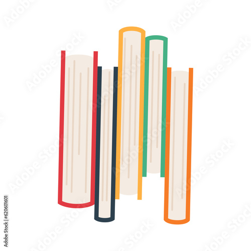 Books  stacks of books  notebooks illustration. Educational vector isolated. Book stacks. Flat-style textbooks  novel books  or diaries on shelves and trays. Bookstore  library  or college old books.