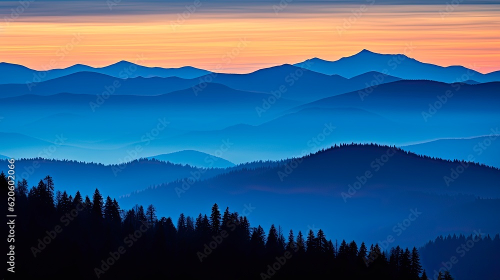 Cascade Mountains at Blue Hour: Stunning Sunset Silhouette of Range with Travel and Tourism Background for Landscape Tour: Generative AI