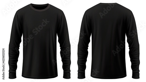 Black Long Sleeve T-Shirt - Front and Back View. Isolated on White Background for Clothing Design Template: Generative AI