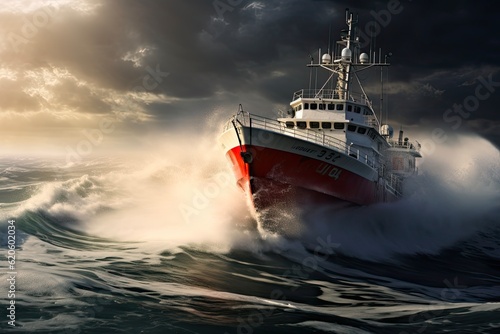 Braving the Storm: Coast Guard Ship on Rescue Mission in Treacherous Waters: Generative AI