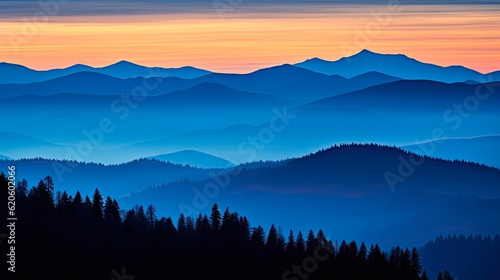 Cascade Mountains at Blue Hour: Stunning Sunset Silhouette of Range with Travel and Tourism Background for Landscape Tour: Generative AI