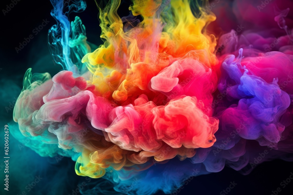 Illustration of colored smoke patterns created through generative AI on a black background