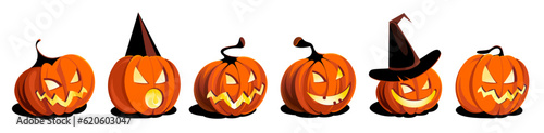 Halloween banner with tradition symbols. Set of Pumpkins on the white background.
