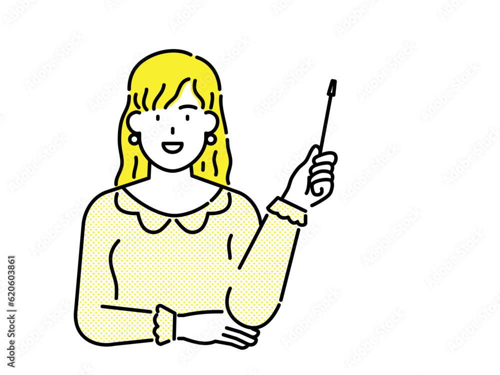 Business woman with yellow hair and yellow clothes presenting Business woman with yellow hair and yellow clothes presenting