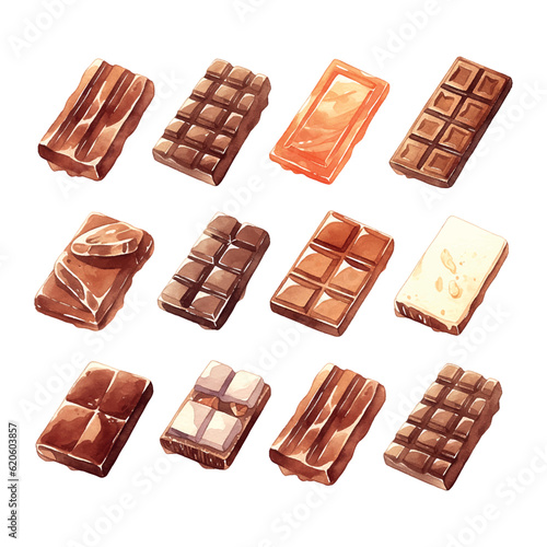 Watercolor chocolate bar watercolor. Isolated vector element. Sweet food.