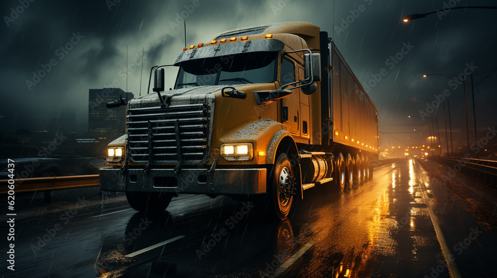 Truck on the road with motion blur.generative ai
