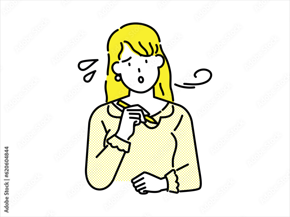 Woman with yellow clothes and yellow hair looking worried and troubled Woman with yellow clothes and yellow hair looking worried and troubled