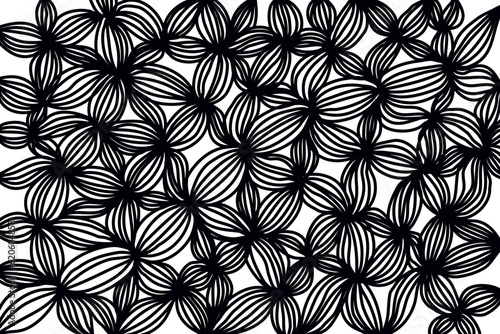 Abstract black and white background. Hand drawn black wavy lines on white background. Fantastic flowers. Zentangle. Floral pattern for fabric, wallpaper, paper. Art therapy. Vector illustration