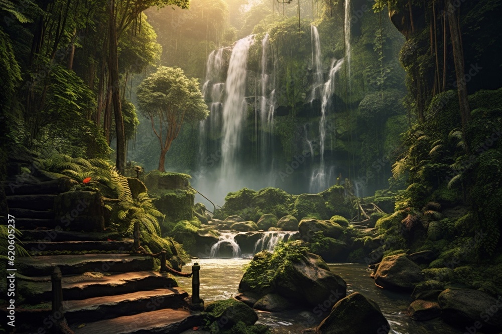 Waterfall in green nature, waterfall tropical