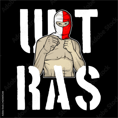Vector Ultras Football Hooligans Fighter style with red white flag photo