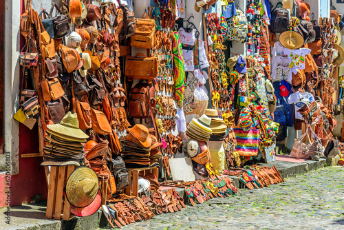 Traditional trade of typical products, souvenirs and gifts of various types in the streets and sidewalks of Pelourinho in the city of Salvador, Bahia