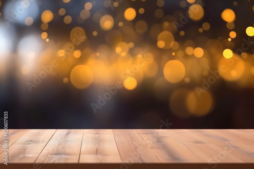 Minimalist Workspace: Empty Wooden Table with Bokeh Background, Empty, Wooden Table, Workspace, Bokeh, Background, background design,