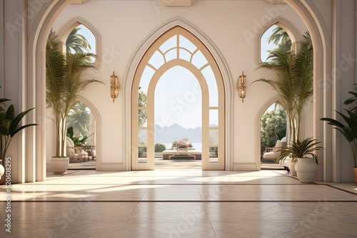 Home interiors, Luxury entry way, mediterranean and scandinavian design, by Generative AI