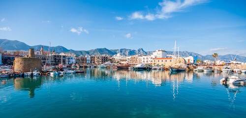 Fotobehang Cyprus Haven van Kyrenia met boten  © nejdetduzen
