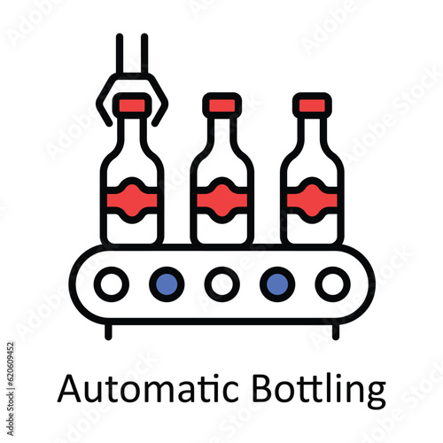 Automatic Bottling Filled Outline Icon Design illustration. Smart Industries Symbol on White background EPS 10 File
