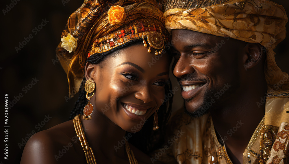 Radiant Love. Black Couple Smiling in Their Wedding Celebration. Joyful Union Concept Elegance and Unity
