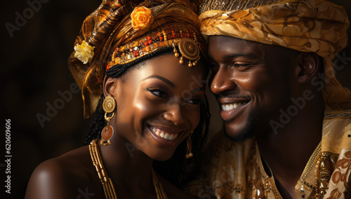 Radiant Love. Black Couple Smiling in Their Wedding Celebration. Joyful Union Concept Elegance and Unity