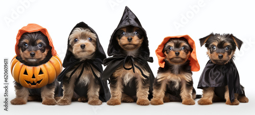 Cute puppy wearing a Halloween witch hat