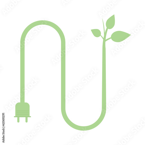 Green plug and socket with leaves